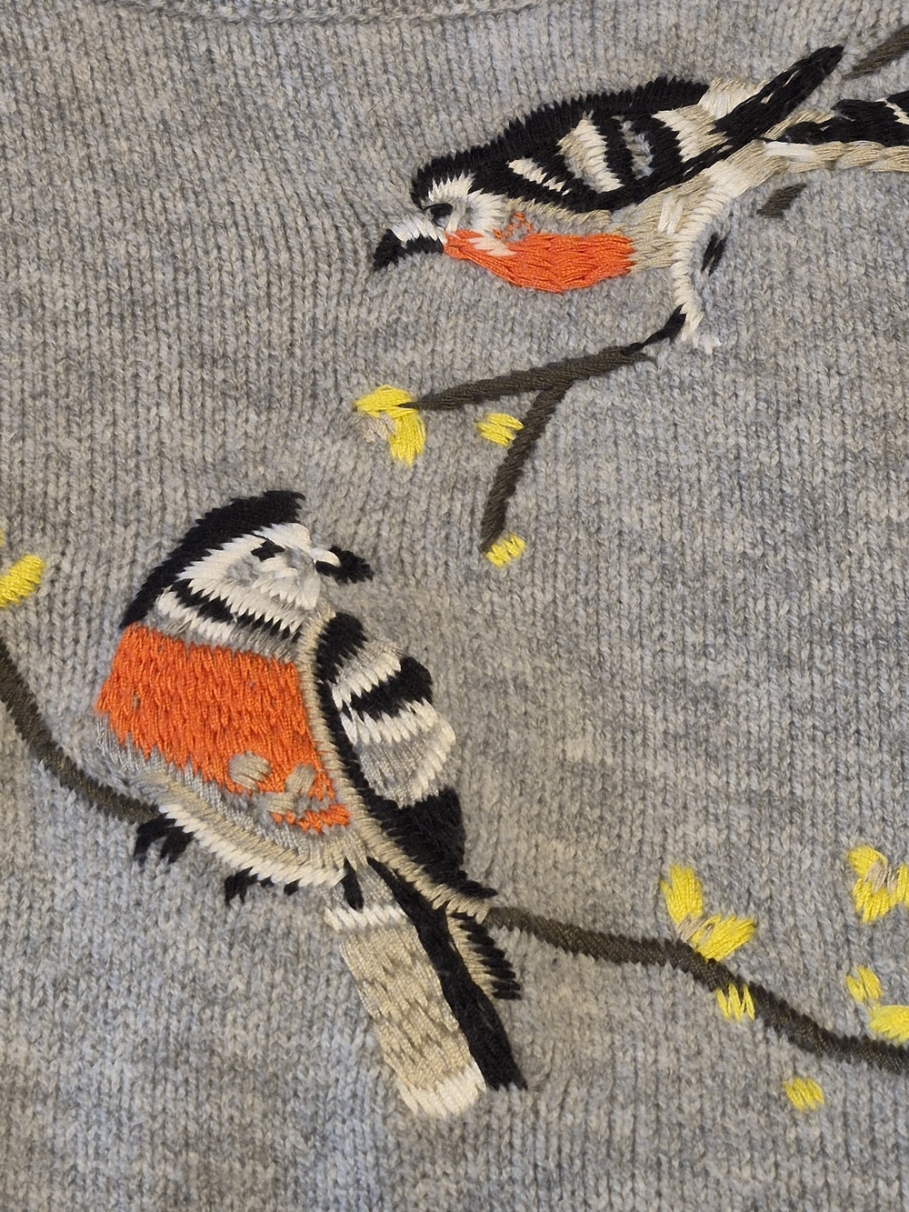 CAbi Gray Bird-Embroidered Crewneck Sweater - Picture 3 of 7